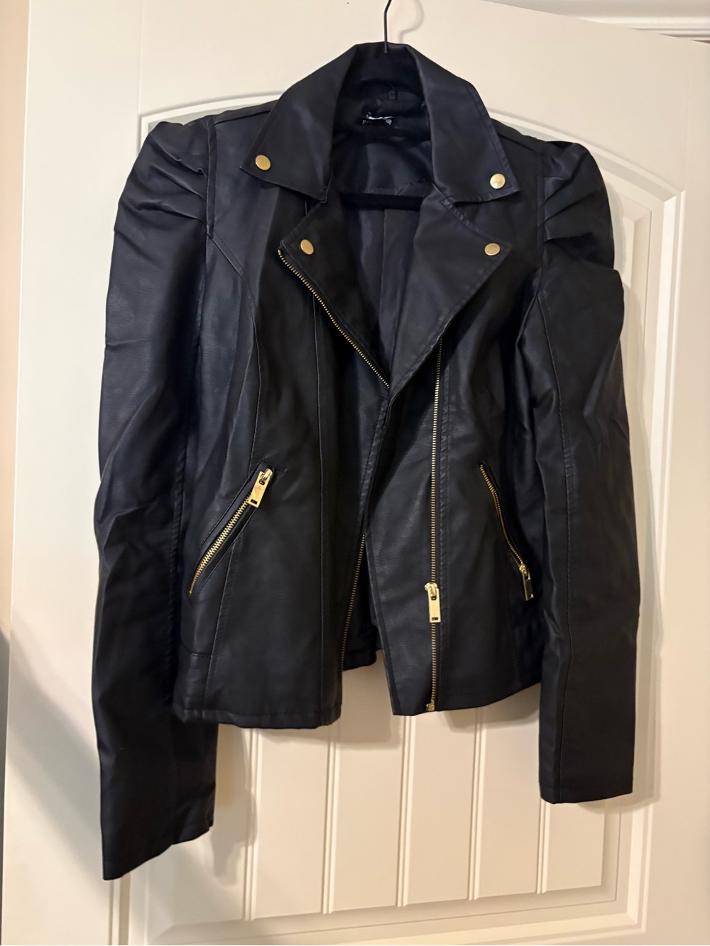 Fashion Nova Black Faux Leather Jacket with Gold Hardware